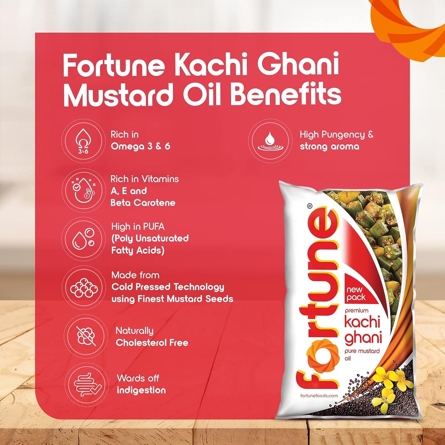 fortune mustard oil kachi ghani  1 liter pouch