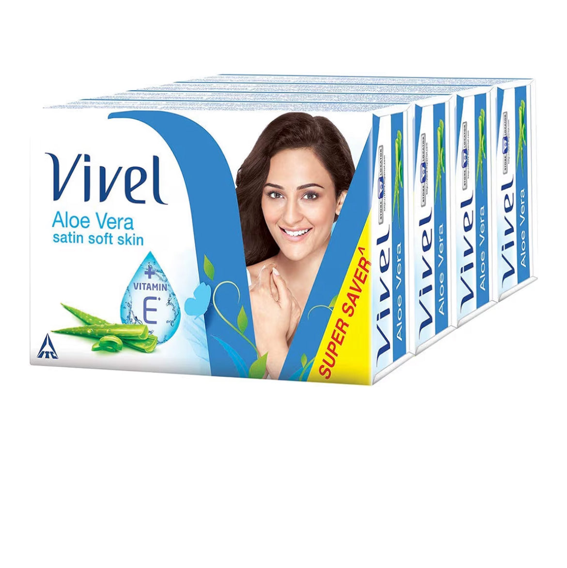 Vivel Aloe Vera Grade 1 Bathing Soap with Vitamin E for Soft Glowing skin. (Buy 4 get 1 free) (90g*4)=450g