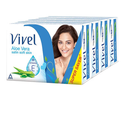 Vivel Aloe Vera Grade 1 Bathing Soap with Vitamin E for Soft Glowing skin. (Buy 4 get 1 free) (90g*4)=450g